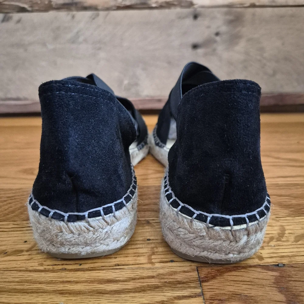 Fabiolas Anthropologie Black Suede Espadrille Wedge Sandals Shoes Made In Spain